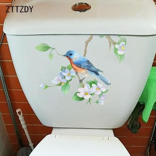 ZTTZDY 25×18.9CM Bird On Flower Branch Fresh Wall Decoration Classic Cartoon WC Toilet Stickers T2-1064