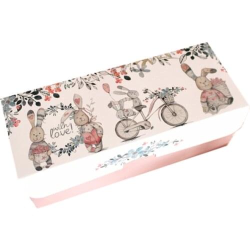 Hot 27.5*11*10cm 10pcs rabbit and friends design Cheese Cake Paper Box Cookie Container gift Packaging Wedding Christmas Use