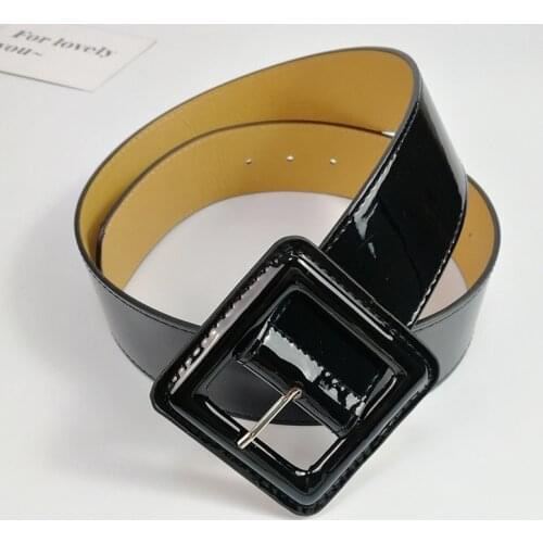 2021 Fashion plus size belt wide big shiny patent leather belts for women red waist black femme taille riem high quality
