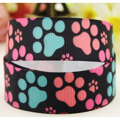 22mm 25mm 38mm 75mm Dog paw Cartoon pattern printed Grosgrain Ribbon party decoration 10 Yards X-04222