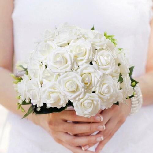 25pcs Artificial Flower Rose Floral Heads with Stem DIY Wedding Bouquets Gift