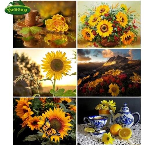 5D Diamond Painting by Number Sunflower Flower Rose Full Square Drill Diamond Embroidery Cross Stitch Creative Mosaic Home Decor