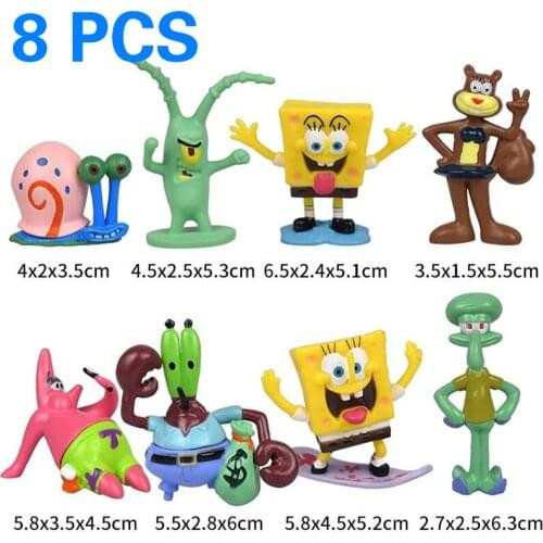 8PCS Octopus Crab Action Figures Popular Cartoon Anime Figure Model Doll Cake Decoration Ornaments Sponge Toys for Children