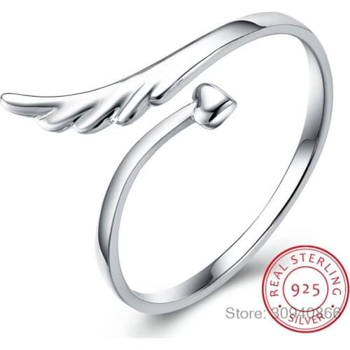 925 Sterling Silver Angel Wing Heart Ring Adjustable Finger Open Rings For Women Engagement Wedding Jewelry Gifts CQR567