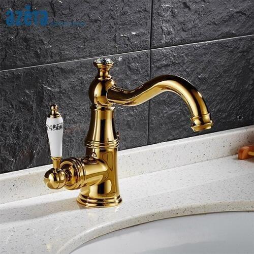Azeta New Design Golden Basin Faucets Ceramic Single Handle Basin Mixer Tap Bathroom Crystal Wash Basin Faucet AT2406G
