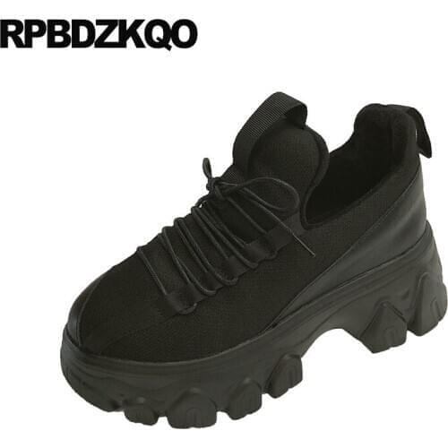 Cheap creepers platform shoes wedge black thick sole elevator women shallow lace up breathable trainers designer sneakers mesh