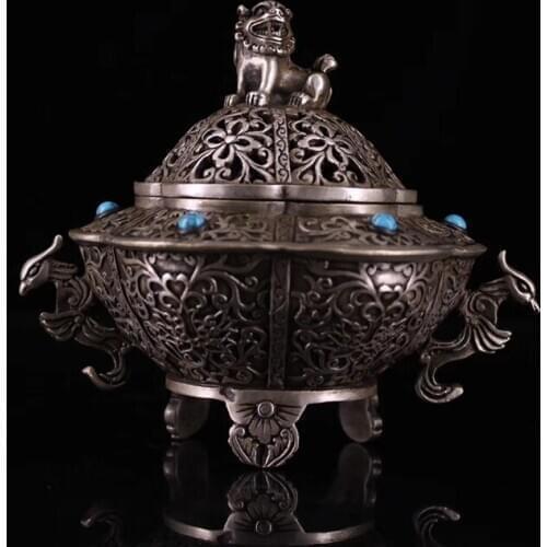 Handmade gem inlaid gold and silver incense burner Phoenix ear lion incense burner ornaments