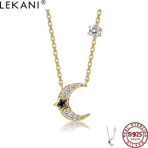 LEKANI S925 Sterling Silver Cubic Zirconia Creative Moon Pendant Necklace Fashion Women New Fine Jewelry For Engagement Gifts
