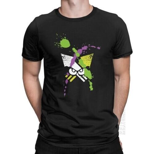 Mens T Shirts Splatoon Turf Wars Funny 100% Cotton Tees Short Sleeve Ink Kid Game Squid T-Shirts Crewneck Clothes Big Size