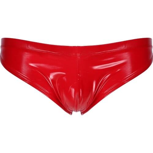 Mens Elastic Waistband Bulge Pouch Panties Glossy Lingerie Briefs Latex Patent Leather Underpants Wet Look Low Rise Underwear