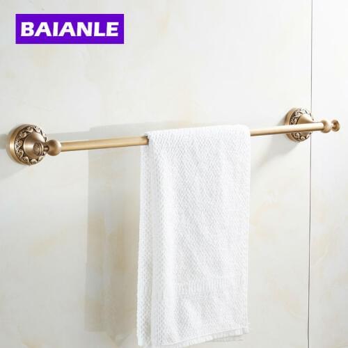 Wall Mounted Antique Brass Single Towel Bars Art Carved Style Bathroom Towel Hanger Bathroom Accessories
