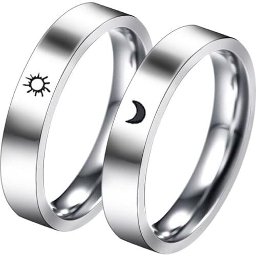 Silver Color Couple Rings Fashion Wedding Bride Bridegroom Jewelry Sun Moon Rings Anniversary for Best Friends Gothic