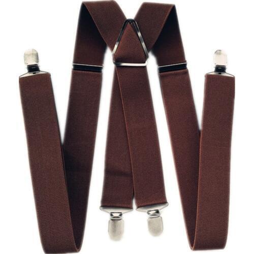 BD054-4 Clips Man Suspenders 47 55 inch Adjustable Elastic Strap Coffee Brown Color X Back Pants Braces Suspender Women