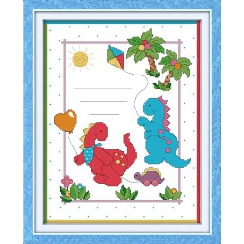 Babys birth record(5)( baby dinosaur) cross stitch kit people 18ct 14ct 11ct count print canvas stitches embroidery DIY