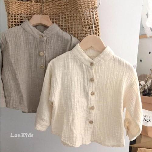 2021 new girls boys shirt cotton linen full sleeve autumn kids top