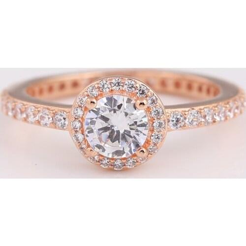 S925 Rose Pave Classic Elegance With Cystal Ring For Women Wedding Party fit Lady Fine Jewelry