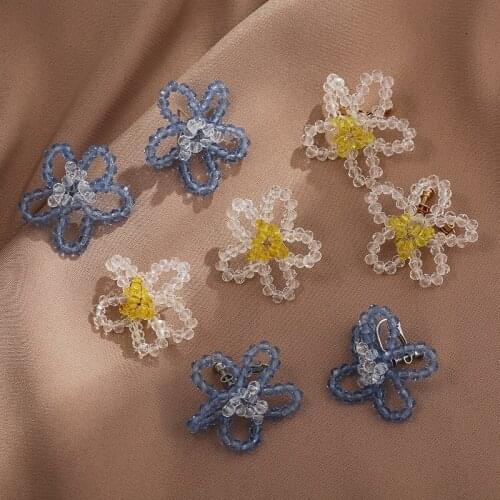 Crystal Beaded Blue Yellow Flower Earrings Woven White Flower Earrings Water Plants Elegant Fashion Summer Earrings For Girls