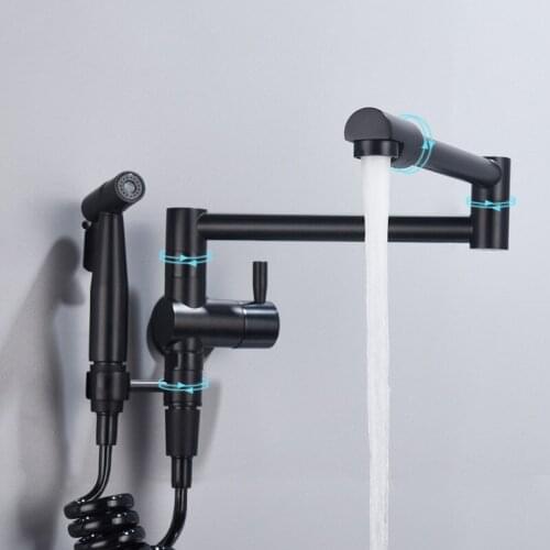 Tuqiu Pot Filler Tap Wall Mounted Foldable Kitchen Faucet with Bidet Sprayer Cold Bidet Faucet Sink Tap Rotate Folding Spout