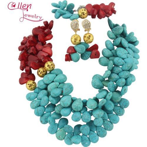 Gorgeous African Nigerian Wedding Beads Jewelry Sets Necklace Bracelet Earrings Sets TL1312