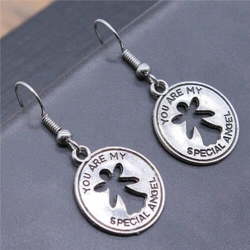 Vintage 2 Colors 22x18mm You Are My Special Angel Charms Dangle Earrings Fit Women Party Gift Jewelry Handcrafts