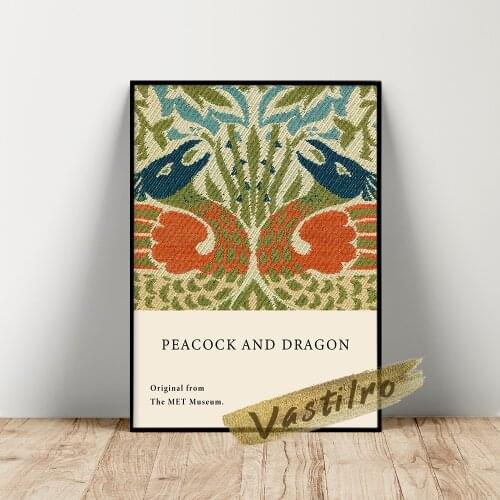 William Morris Museum Exhibition Poster, William Peacock And Dragon Wall Picture, Morris Vintage Patten Art Prints, Idea Gift