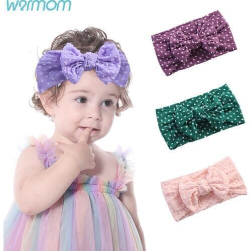 Warmom Polka Dot Bow Wide Headband for Girl Nylon Baby Headband Thin Nylon Hairband Newborn Kids Toddler Hair Accessories
