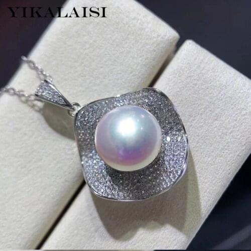 YIKALAISI 925 Sterling Silver Necklaces Jewelry For Women 11-12mm Oblate Natural Freshwater Pearl Pendants New 2021 Wholesales