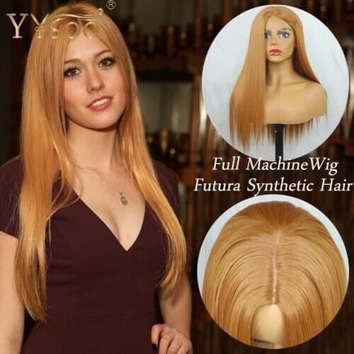 YYsoo #27 Color Long Blonde Silky Straight Futura Synthetic Full Machine Made Wig Middle Part Natural Hairline No Lace Women Wig
