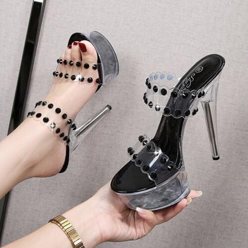 13cm 15cm 17cm Summer Clear Crystal Stiletto Sandals Women Fashion Transparent Thin High Heels Platform Shoes WS0361