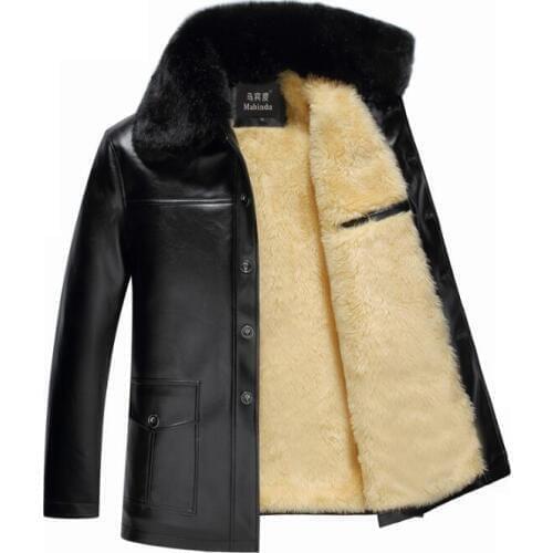 Winter motorcycle leather jacket men turn-down collar medium-long leather coats mens plus velvet thickening loose plus size 3XL