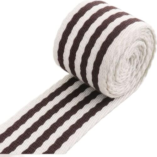 1 1/2"(38mm)White Brown Striped Soft Cotton Webbing Ribbon Heavy Weight Bag Purse Straps Totes Belts Tape Bag Handle