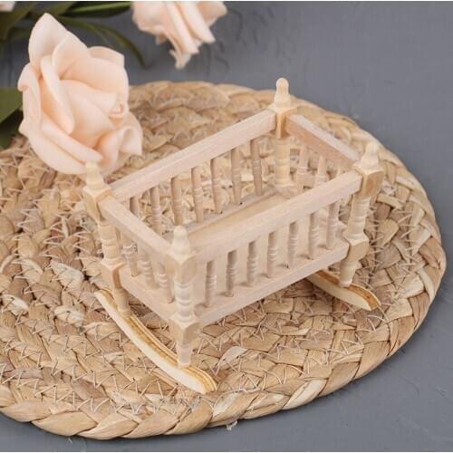 1:12 DollHouse Miniature Dolls Furniture Wooden Cardle Baby Bed Kids Toys Wooden Nursery Cradle Baby Crib
