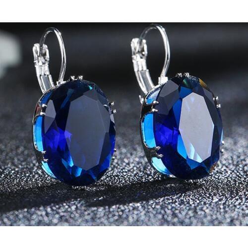 1Pair Water Drop Silver Fashion Jewelry Hot Sale Oval Crystal Big Stone Rhombus Drop Earring Valentines Day Gift