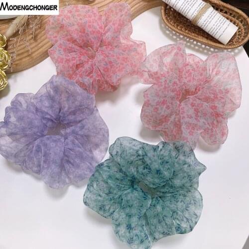 1PC New Fashion Oversized Organza Floral Hair Scrunchies For Woman Girls Korean Temperament Elastic Hair Band Hair Accessories