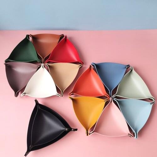 1pc Foldable Storage Box PU Leather Square Tray Key Wallet Coin Box Tray Makeup Desktop Storage Box Home Trays Decoration