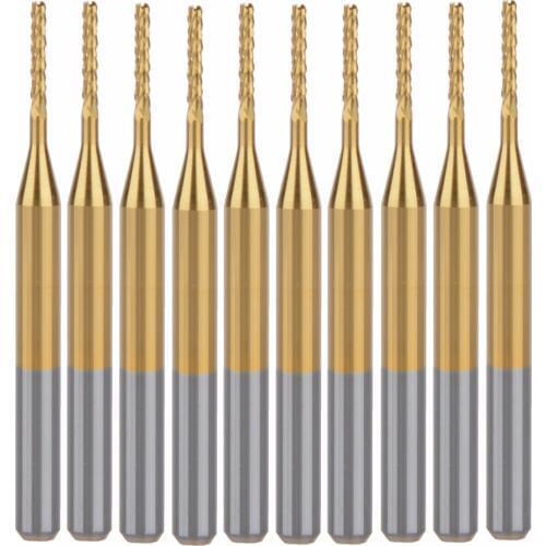 10pcs Titanium Coat Carbide 3.175X1.1X7mm PCB Carbide Tools, CNC Cutting Bits, Millinging Cutters