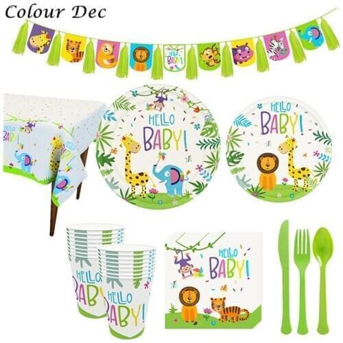2020 New Jungle Animals Party DecSafari Zoo Tableware Paper Cup Plate Napkins Banner Baby Shower Kids Birthday Party Supplies
