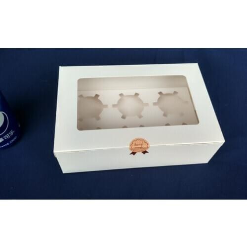 30pcs 24*15.5*7.5cm 6 grid Packaging White cardboard Paper Muffin window Box For Candy\Cake\Dessert \party Packing boxes