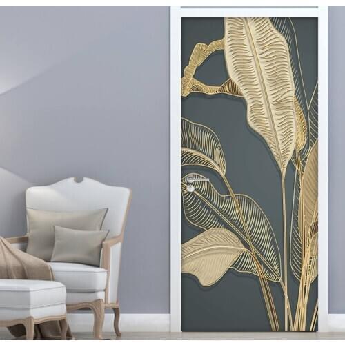 3D Banana Leaf Door Sticker Decoration Mural Photo Wallpaper Study Living Room Bedroom Waterproof Self-Adhesive Door Stickers