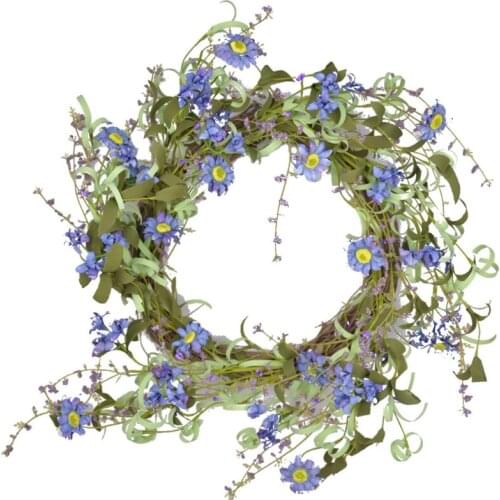 50cm Artificial Blue Daisy Flower Spring Wreath Summer Door Garland Front Door Window Wreath Wedding Hanging Home Decor