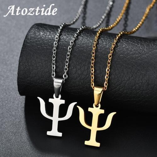 Atoztide Simple Stainless Steel Greek Letter PSI Symbol Necklace Pendant Gold Women Psychology Kettings New Year Gift