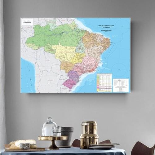 150x100cm Large Modern World Map of Brazil In Portuguese Office Supplies Detailed Antique Poster Wall Chart Retro Map of World