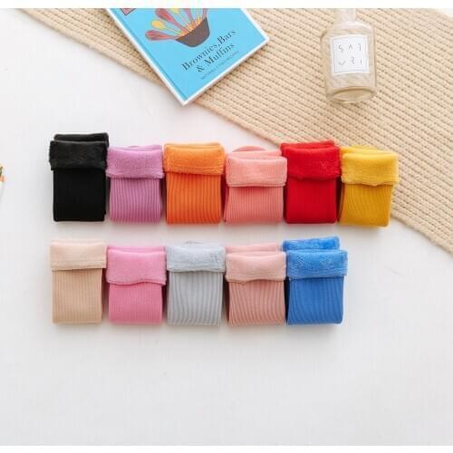 Childrens Snow Socks Plus Velvet Middle Child Men And Women Treasure Pure Color Autumn And Winter Vertical Strip Cotton Socks C