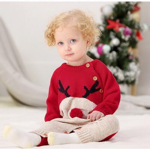 Baby Christmas Sweater Newborn Infant Boy Girl Long Sleeve 100% Cotton 2019 New Style Romper Kids Infant Christmas Party Clothes