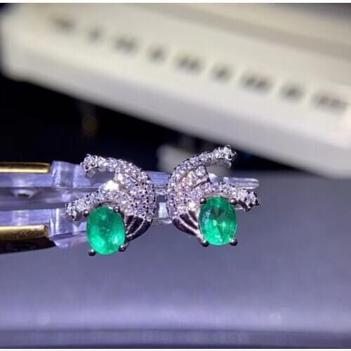 Elegant lovely geometry Natural green emerald gem stud earrings Natural gemstone earrings S925 silver women girl gift jewelry