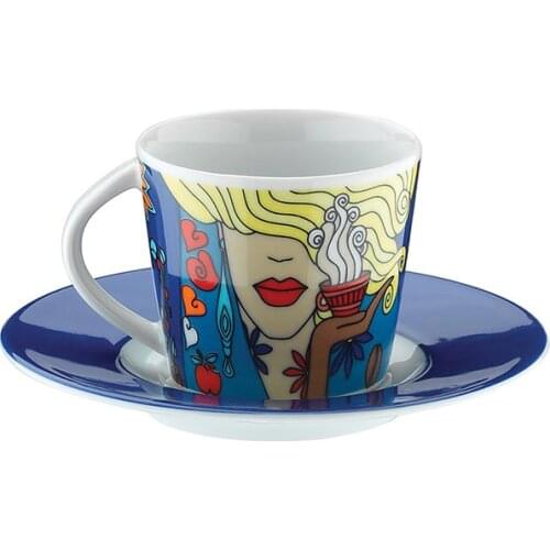 Kutahya Porcelain Toledo 6 Person Coffee Cup Set Turkish Coffee Espresso 6 Cups + 6 Saucers Made in Turkey %100 Original