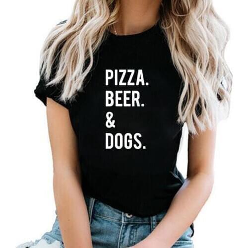 Pizza Beer Dogs Printed T Shirt Women Summer Short Sleeve O-neck Cotton Tee Shirt Femme Black White Loose Tshirt Women Top