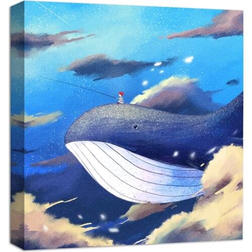 Canvas Wall Art A Boy Ridding Big Whale Fishing Painting Artwork for Home Decor Prints On Canvas Office Wall Decor Drop shipping