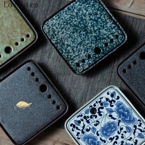 Retro ceramic tea tray Chinese household water storage and water storage blue and white porcelain tea set dry dip tray