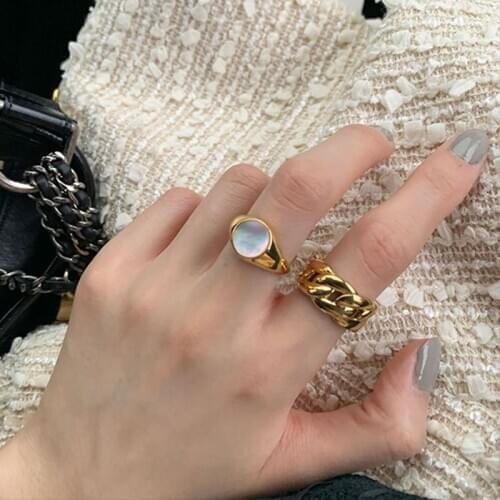 Fashion Gold Color Plating Chain Shape Ring Wide For Unisex Vintage Gothic Chunky Midi Ring Antique Jewelry Accessory